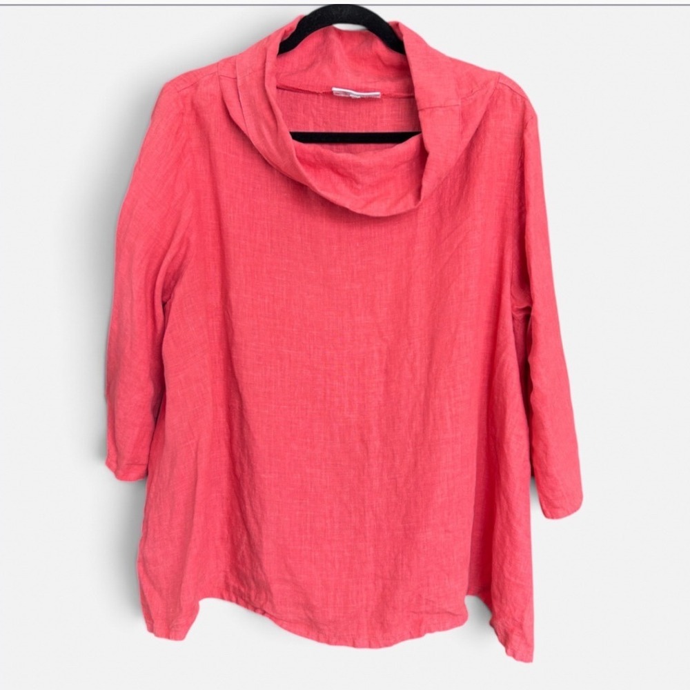 Bryn Walker Womens Orange Coral Lagenlook Linen Cowl Neck 3/4 Sleeve Tunic Top M
